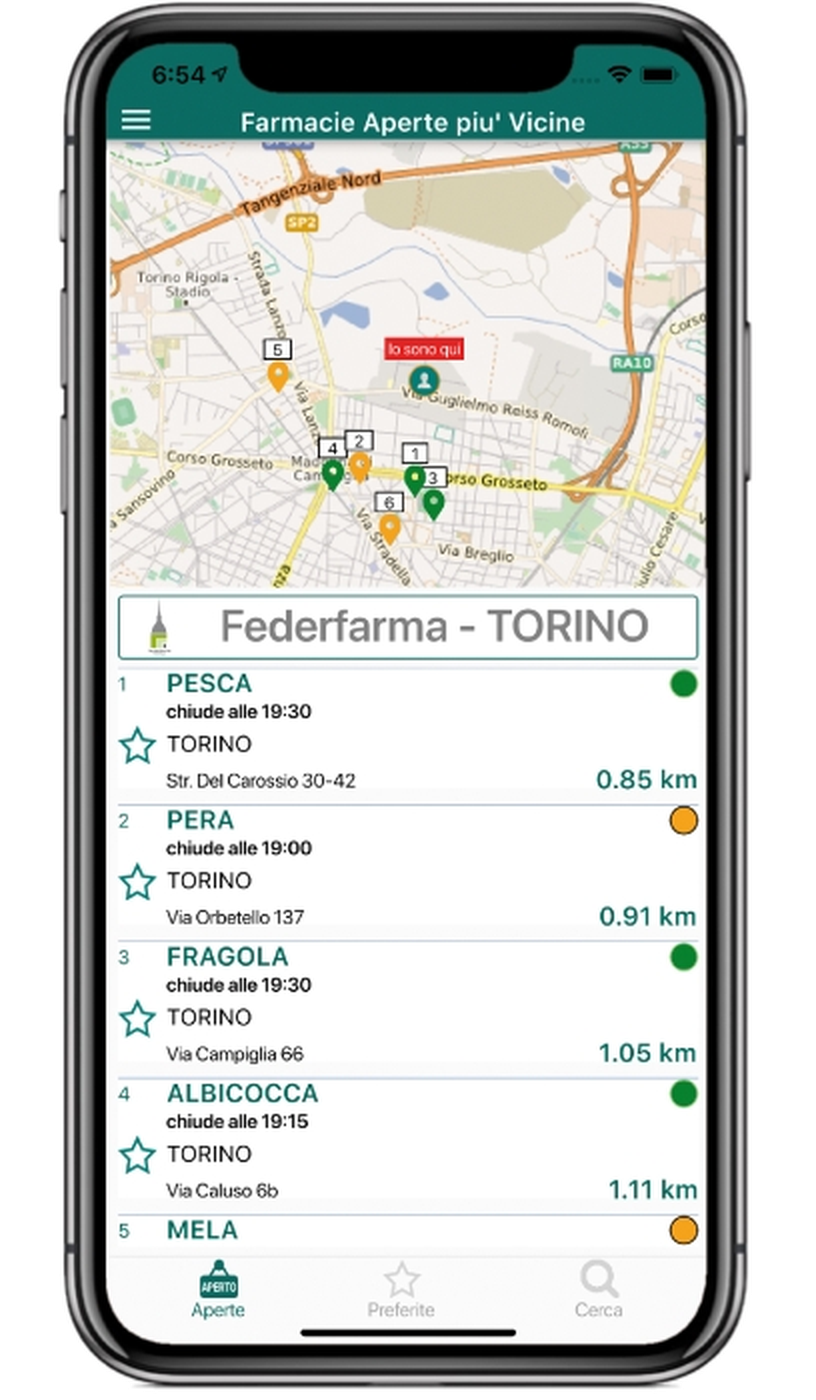 Schermata dell'app Farmaciaperte